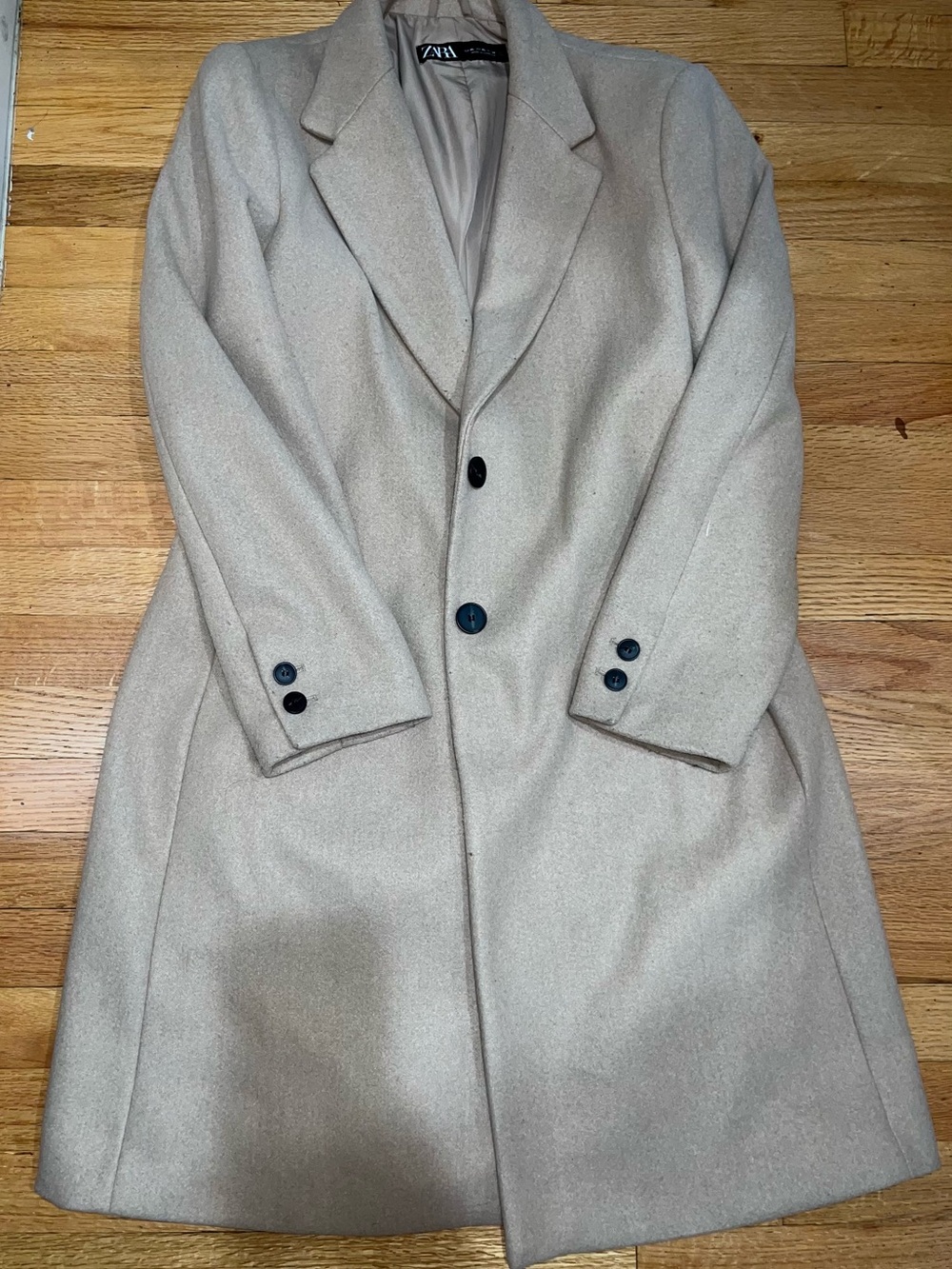 Zara Women’s Beige Wool-Blend Single-Breasted Coat